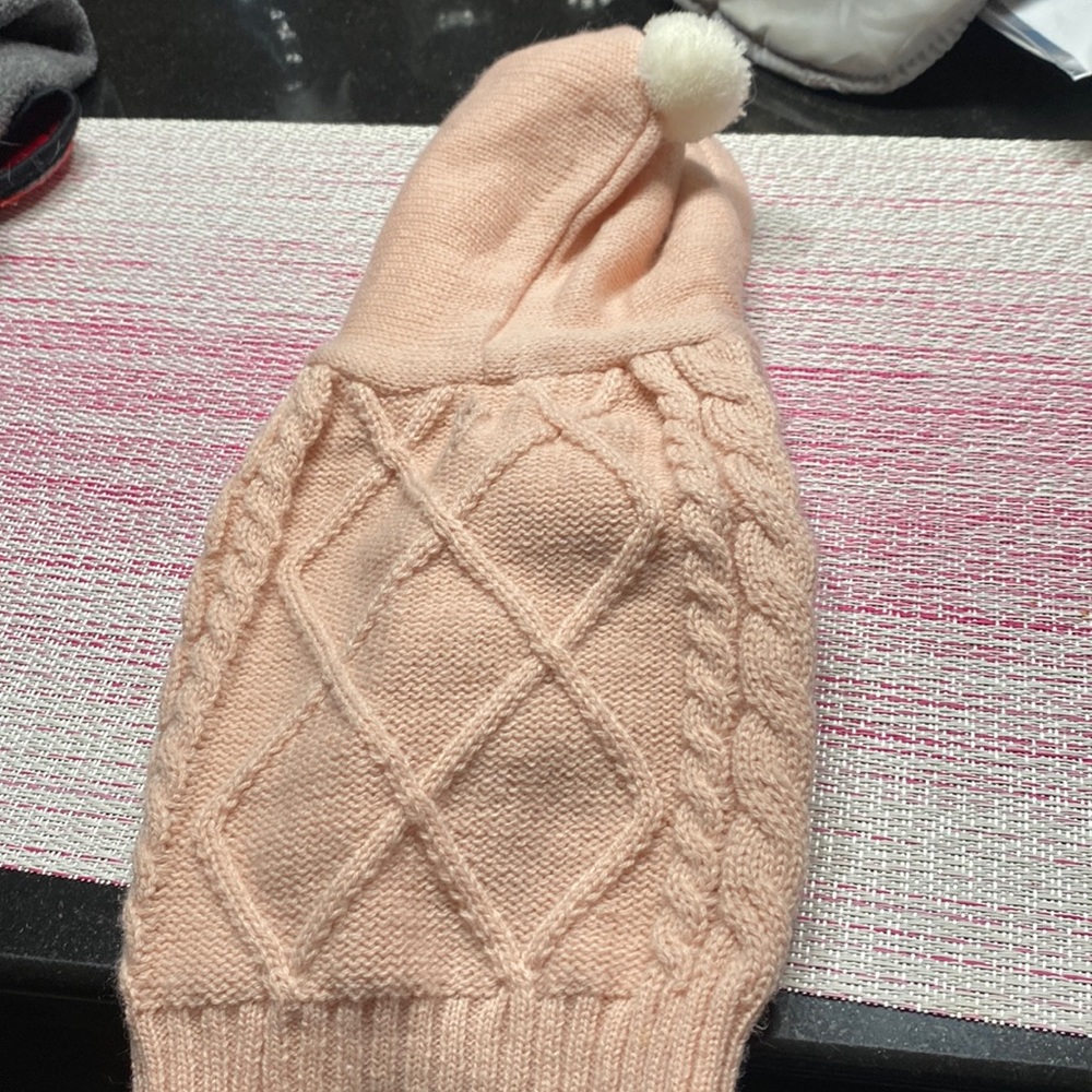 Size small dog/cat sweater with hood with Pom Pom pink